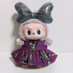 Halloween Skeleton Dress with Oversized Hologram Metallic Bow Labubu Outfit